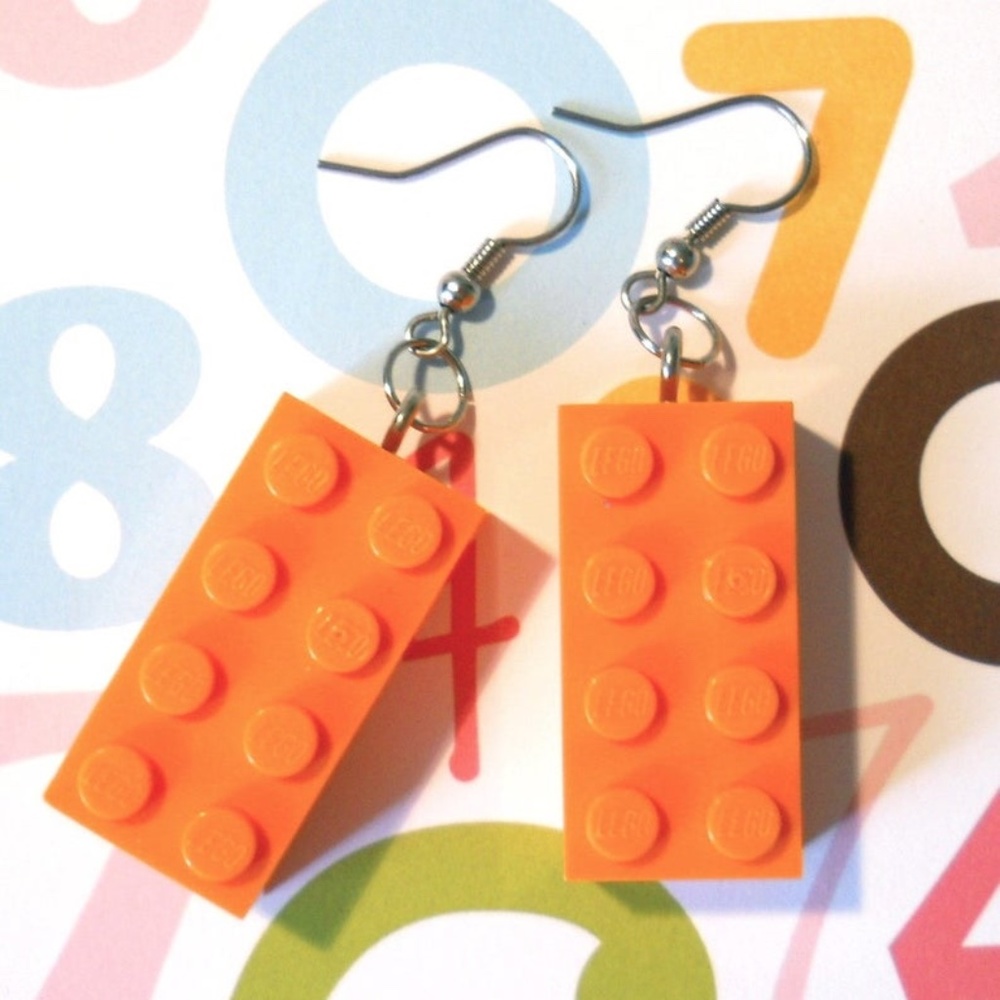 orange brick earrings - made with 2x4 LEGO